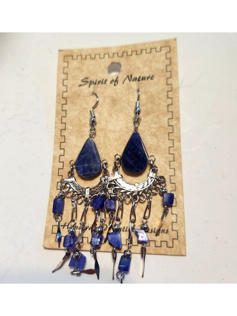 Spirit of Nature Southwestern Handcrafted Blue Dangle Earrings Silver Tone